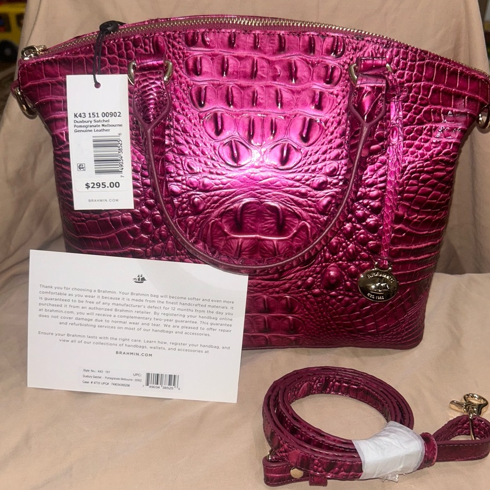 Brahmin Pink Croc-Embossed Bag
